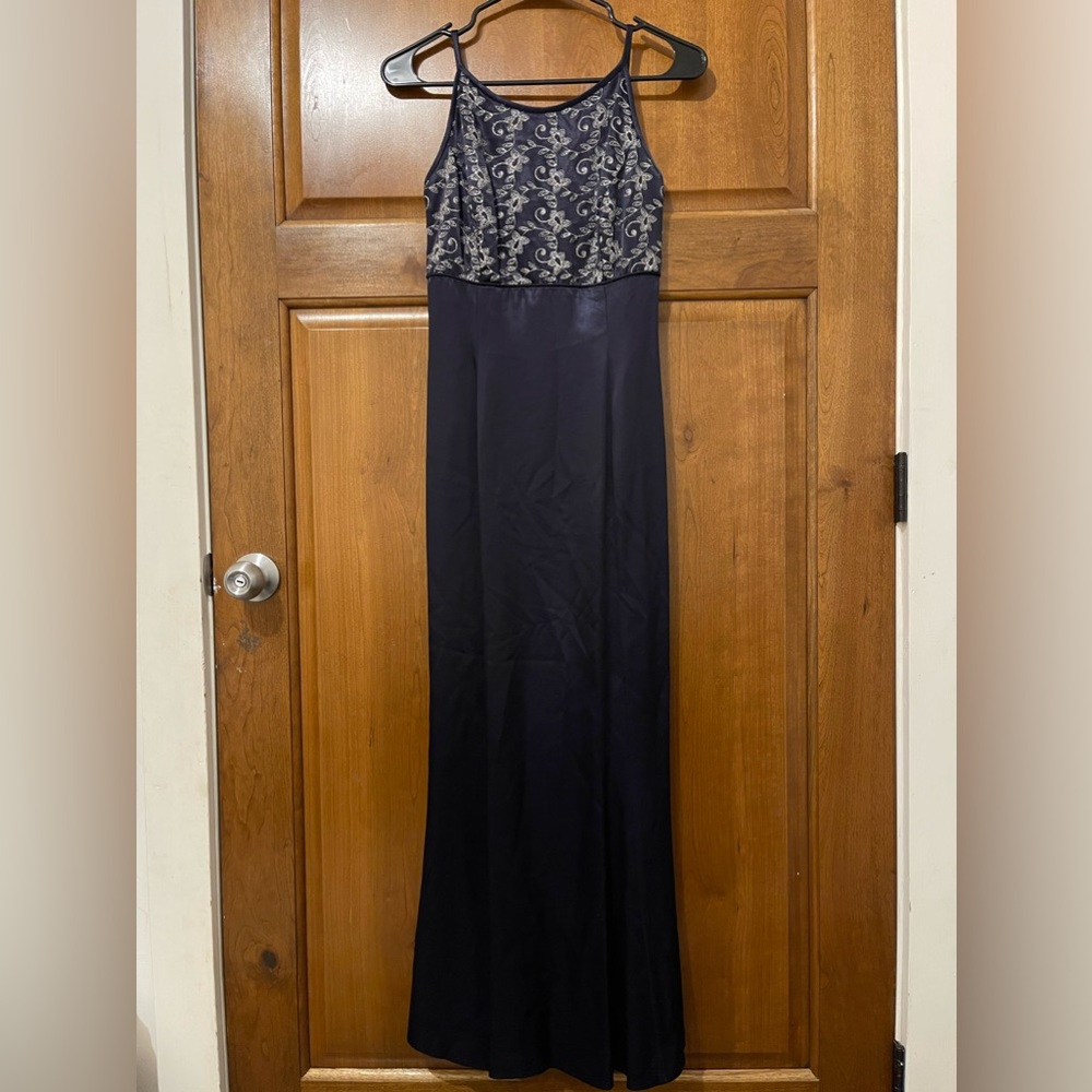 Vintage Gunne Sax Jessica McClintock Dark Blue Satin Formal Dress Size 3/4